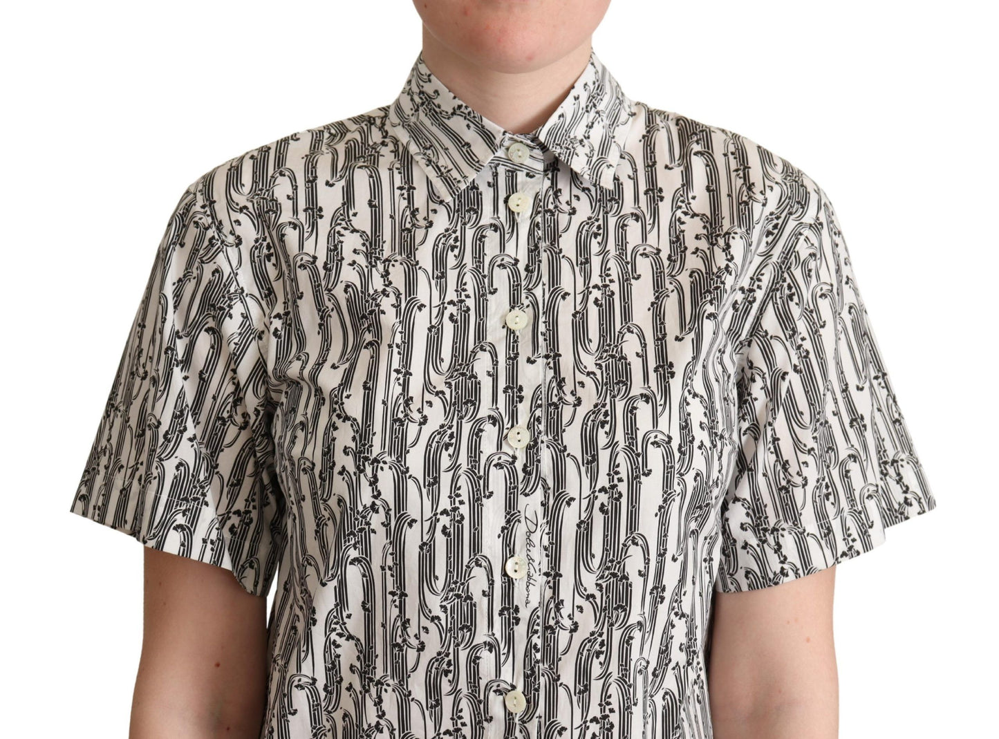 قميص دولتشي آند غابانا أبيض مزهر بياقة دائرية