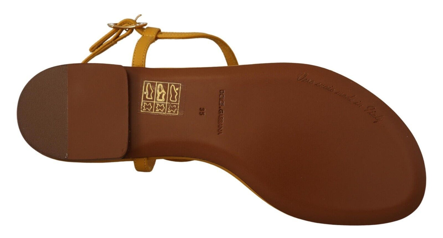 حذاء دولتشي آند غابانا ديفوشن فلات من الجلد بلون الخردل، صندل