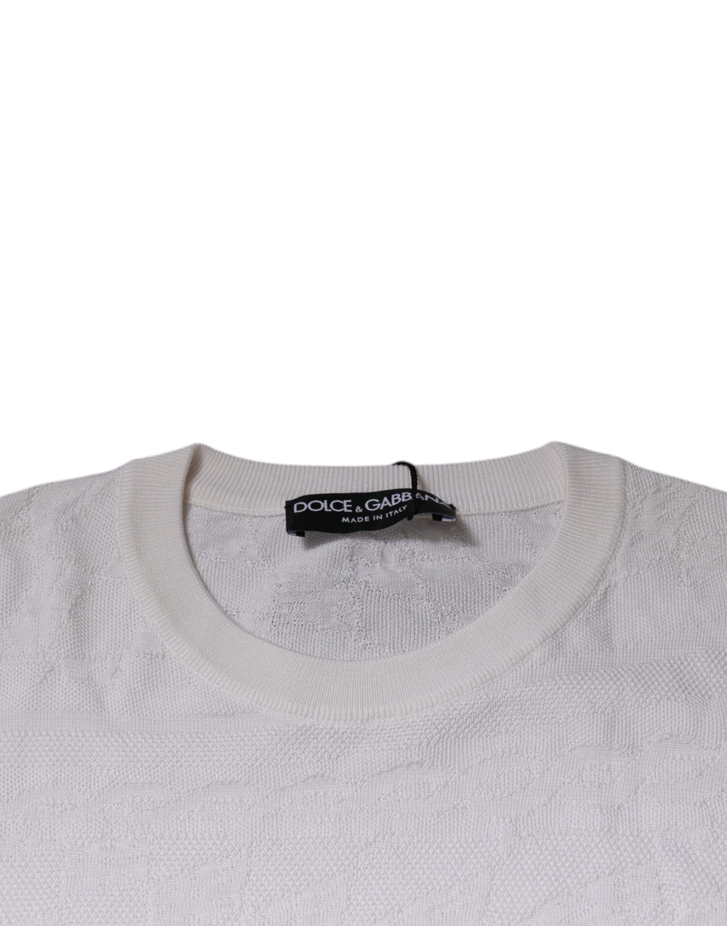 بلوفر رجالي من دولتشي آند غابانا، حرير أبيض، بياقة دائرية