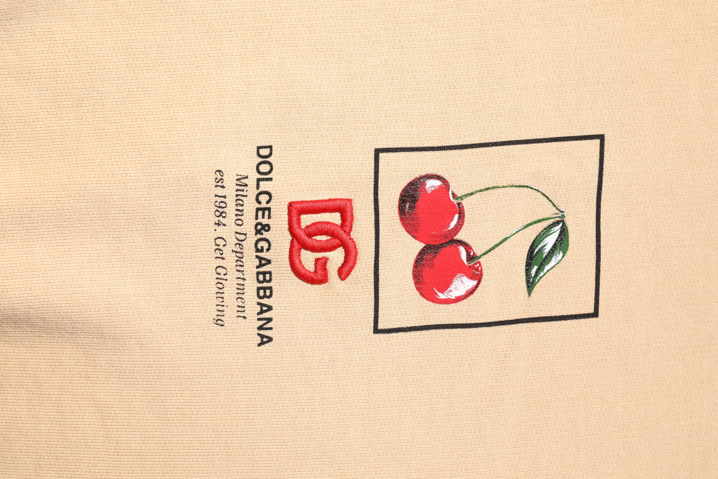 Dolce & Gabbana Beige Cherry Print Crew Neck Pullover Sweater