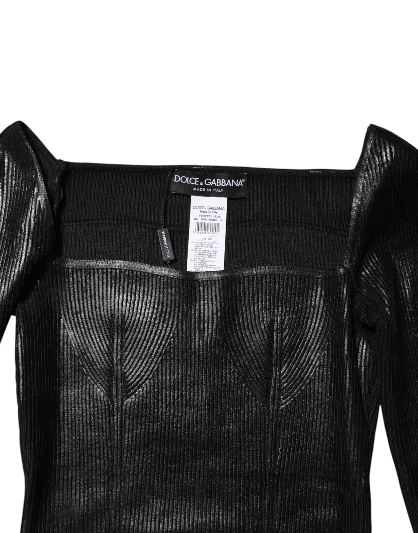 بلوزة دولتشي آند غابانا سوداء بأكمام طويلة من الفيسكوز