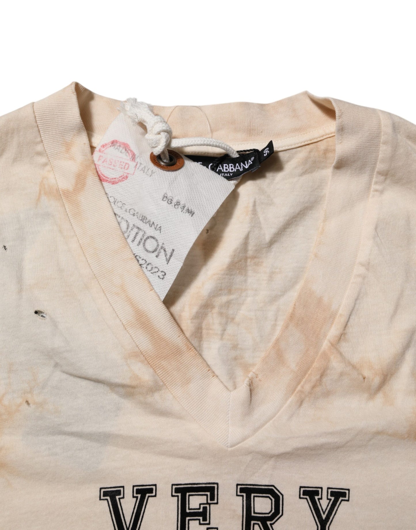 تي شيرت دولتشي آند غابانا بيج بطبعة شعار، بأكمام قصيرة ورقبة على شكل حرف V