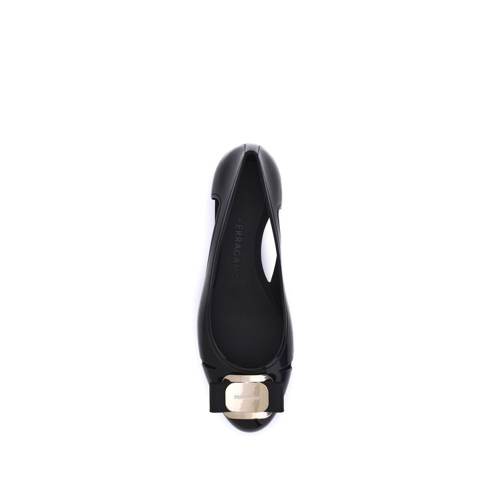 Ferragamo Black Rubber Ballet Flats