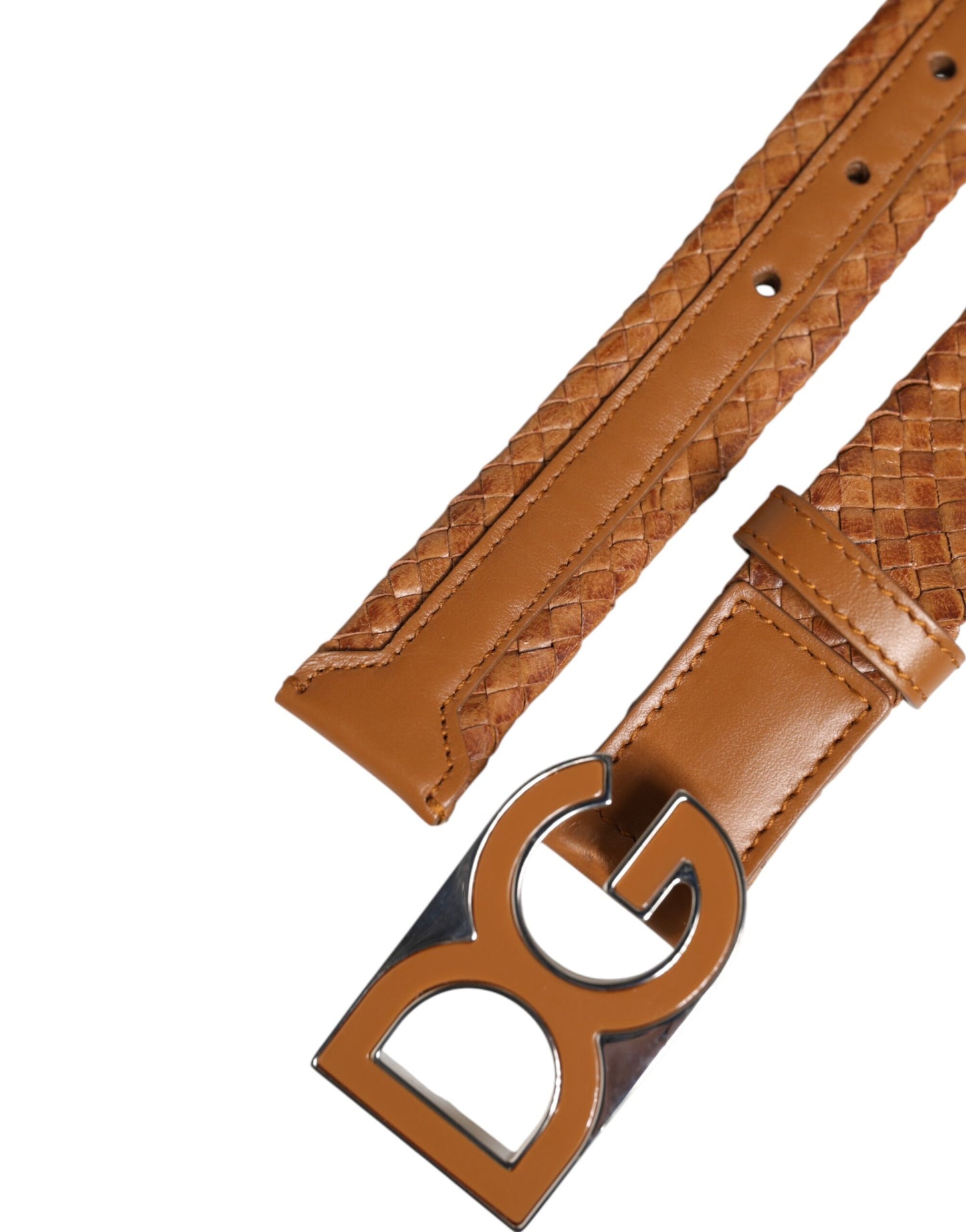Dolce & Gabbana Brown Braided Metal DG Logo Buckle Belt