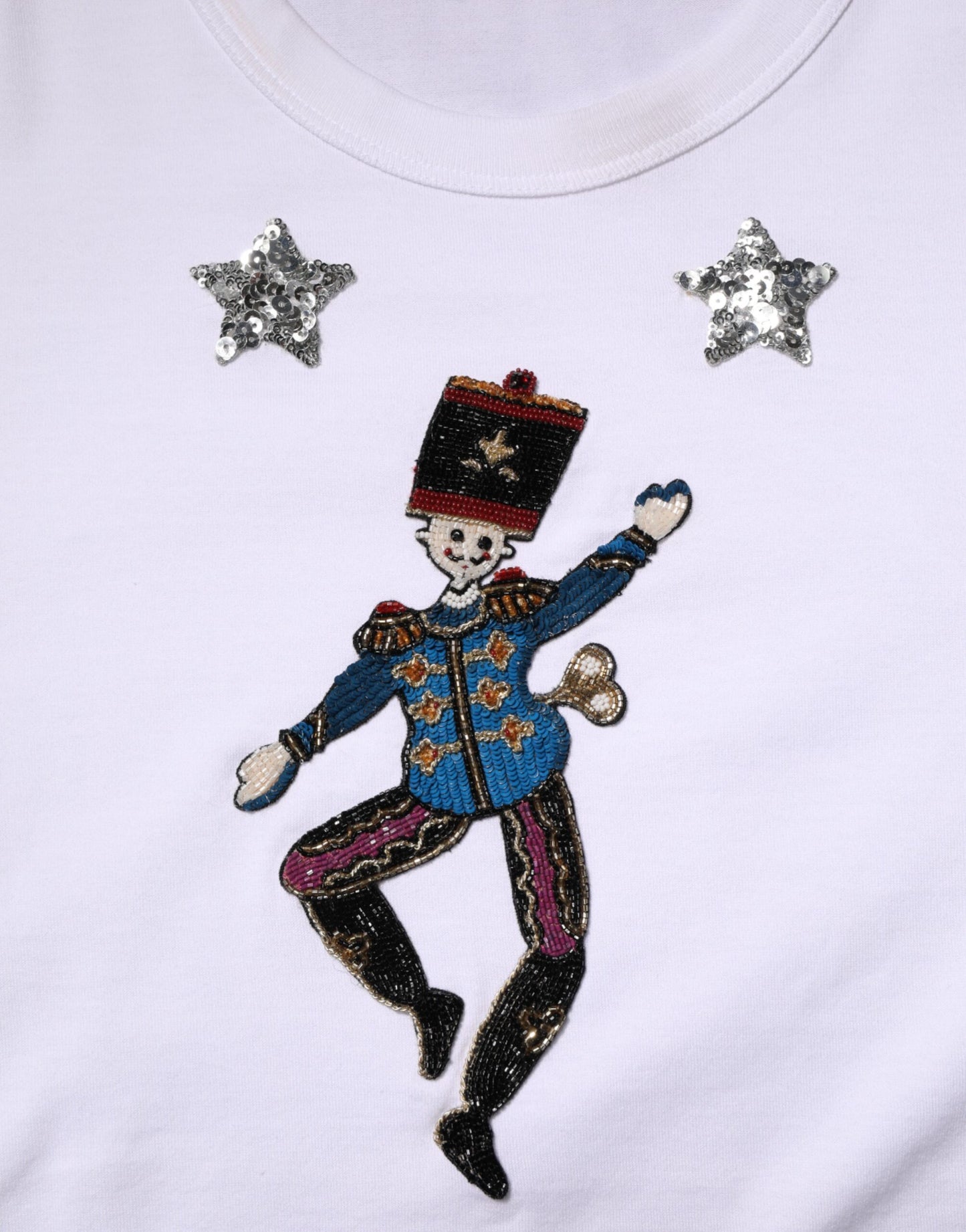 تيشيرت دولتشي آند غابانا أبيض قطني مزين بالترتر