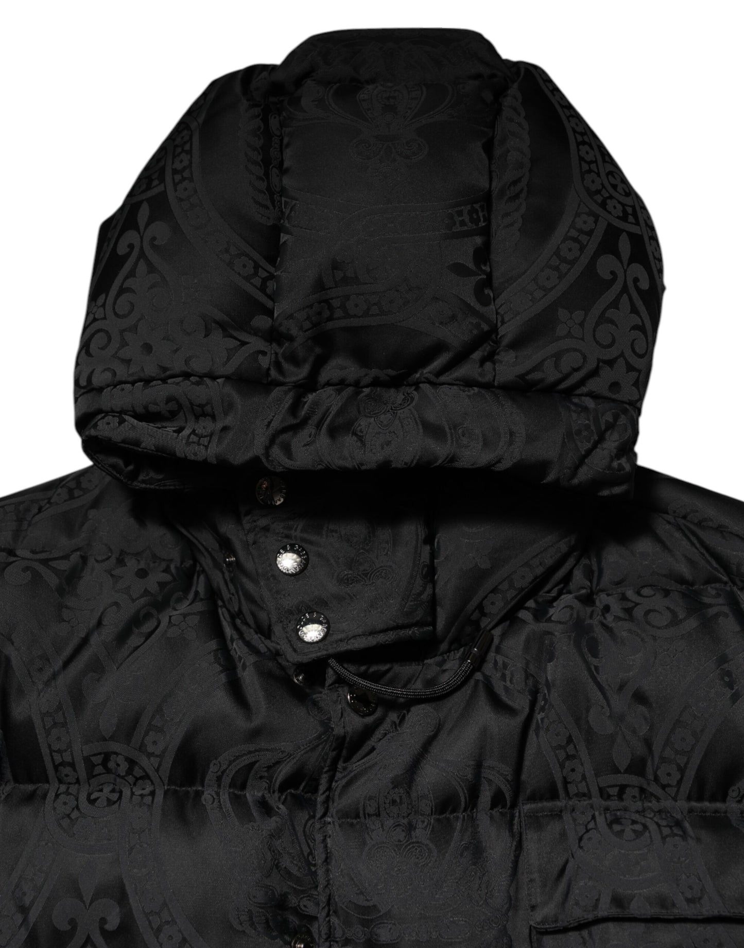 Dolce & Gabbana Black Jacquard Quilted Puffer Hooded Jacket