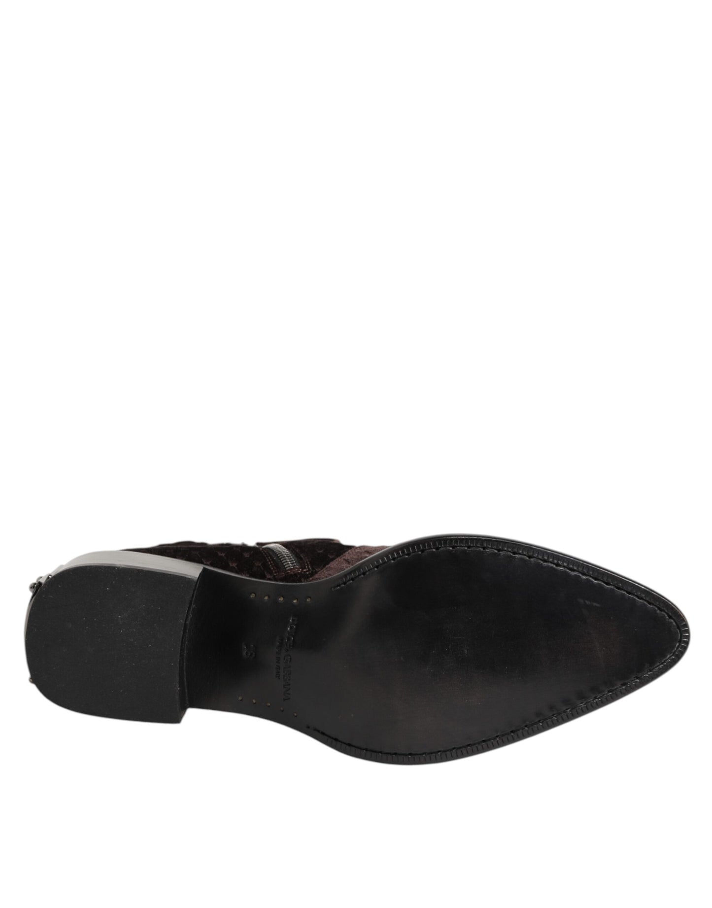 Dolce & Gabbana Brown Cotton Velvet Mid Calf Short Boots Shoes