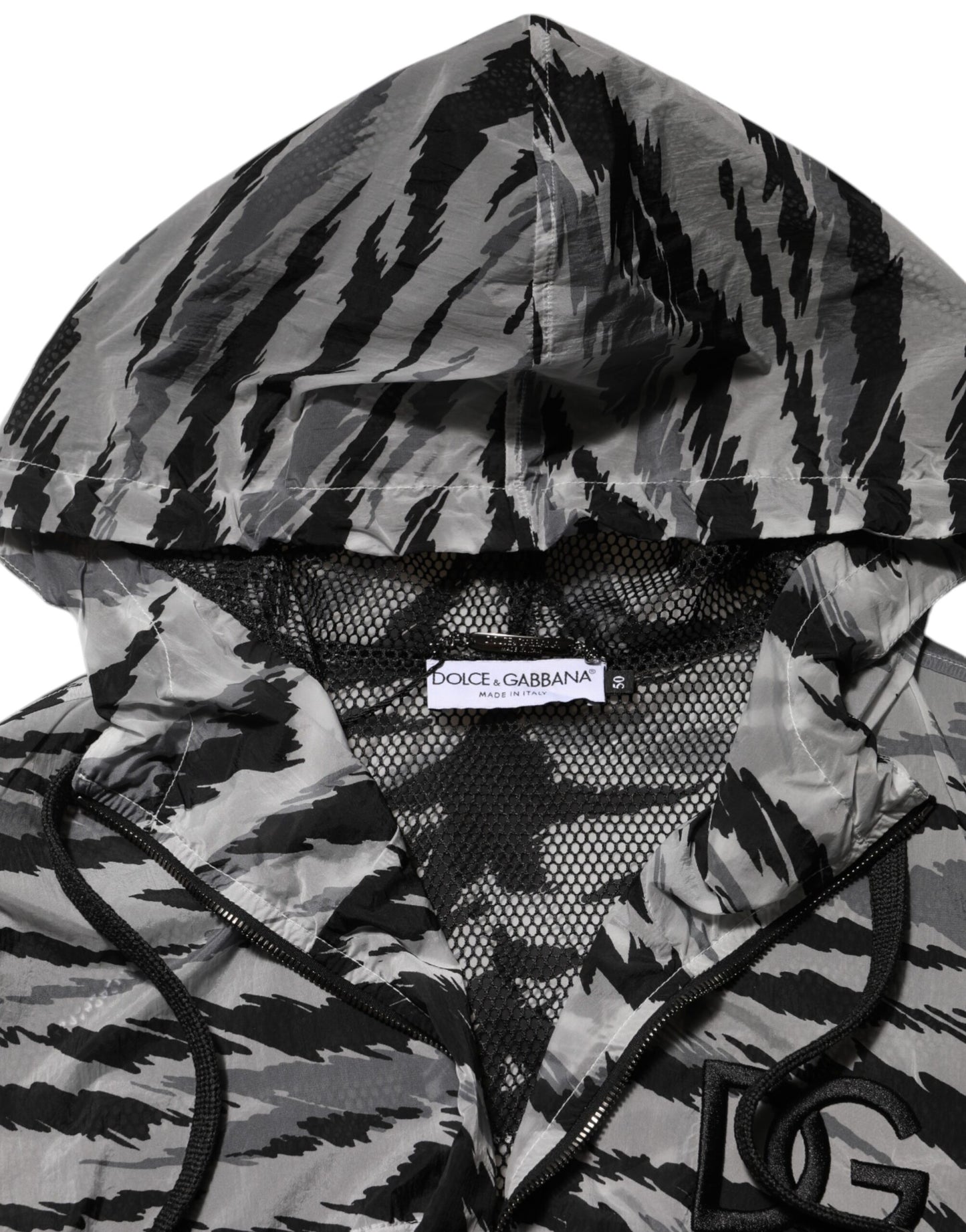 جاكيت سويت شيرت رمادي مموه بغطاء رأس من دولتشي آند غابانا