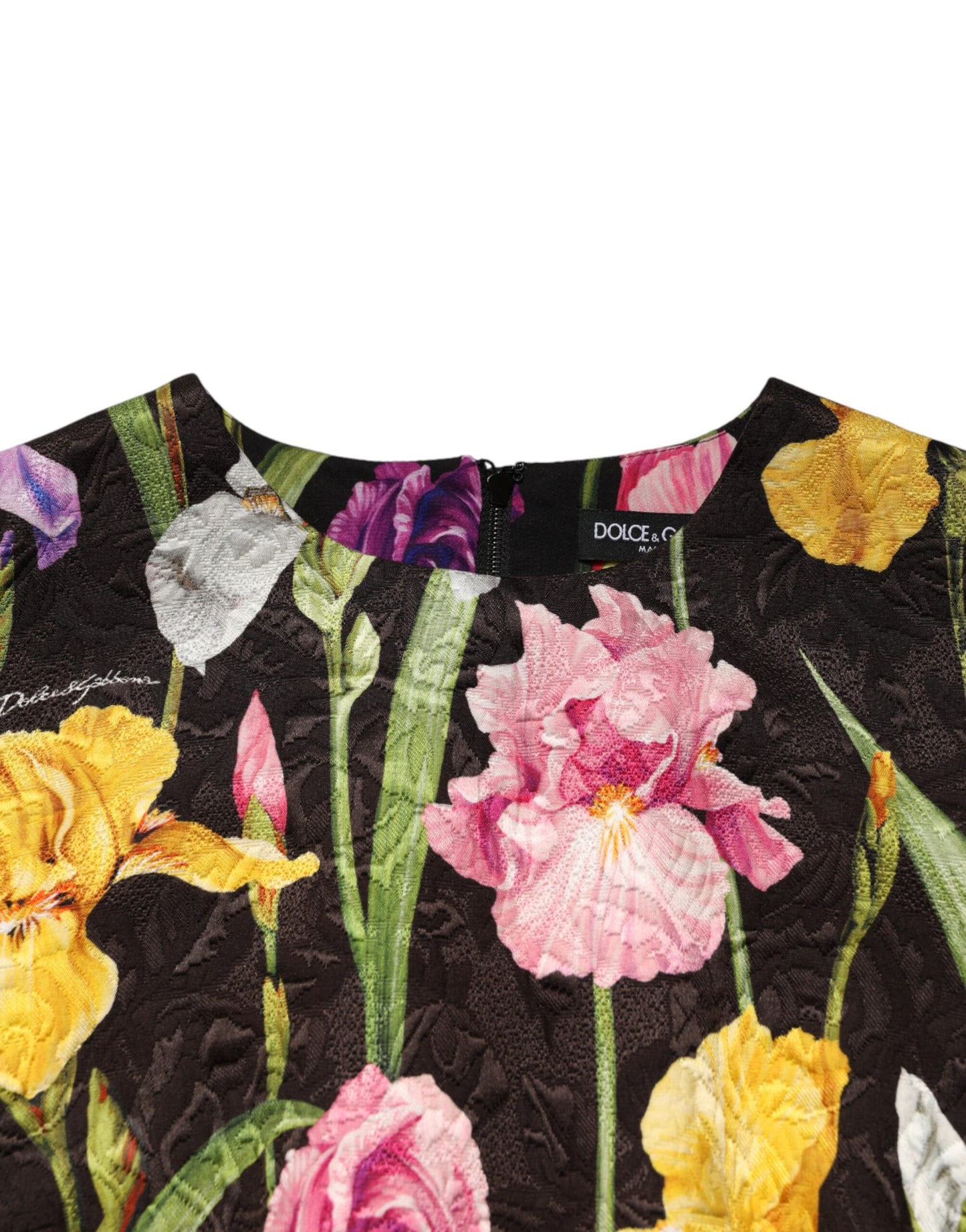 فستان دولتشي آند غابانا الأسود المزهر ذو خط A القصير