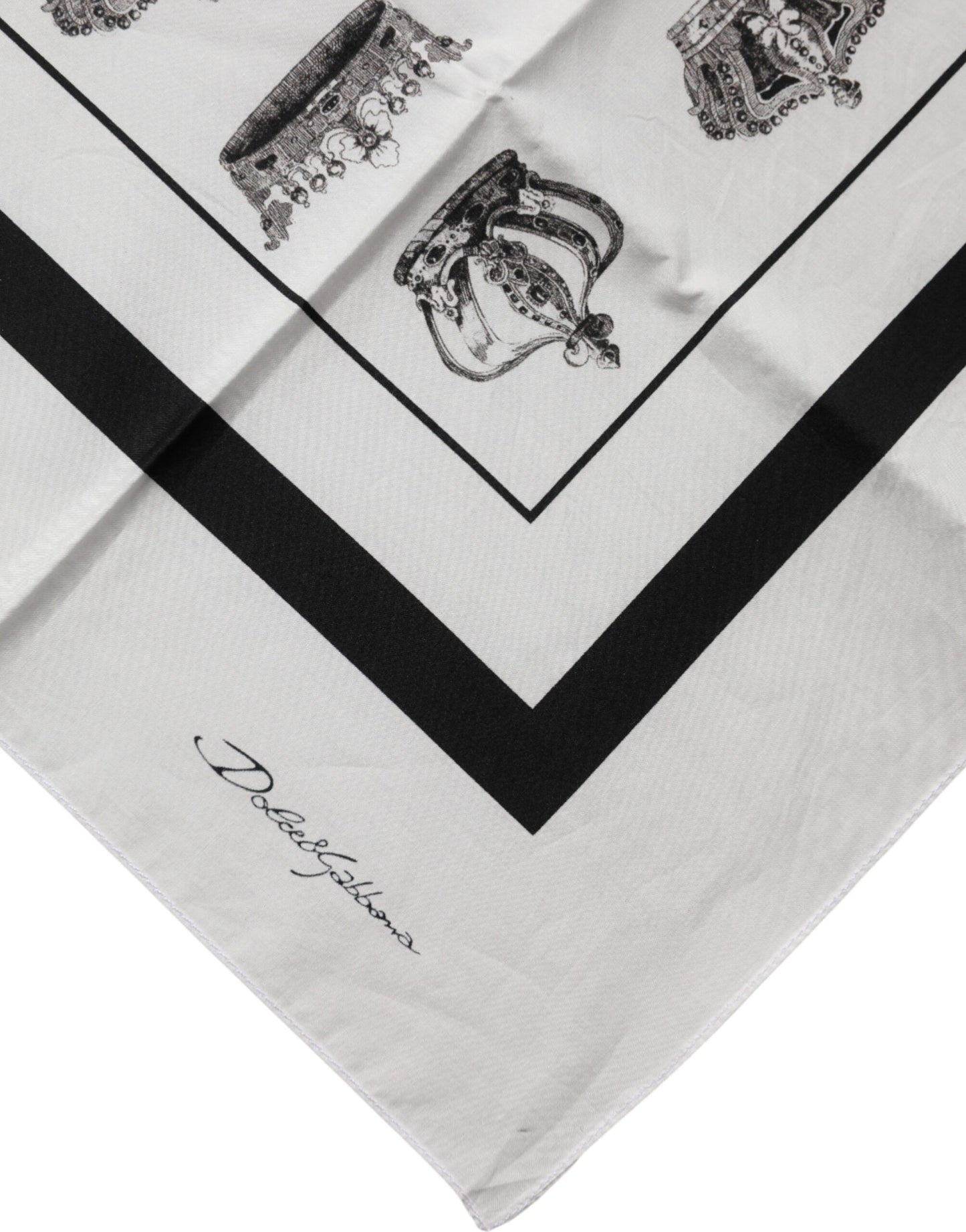 Dolce & Gabbana White Crown Cotton Square Foulard Scarf