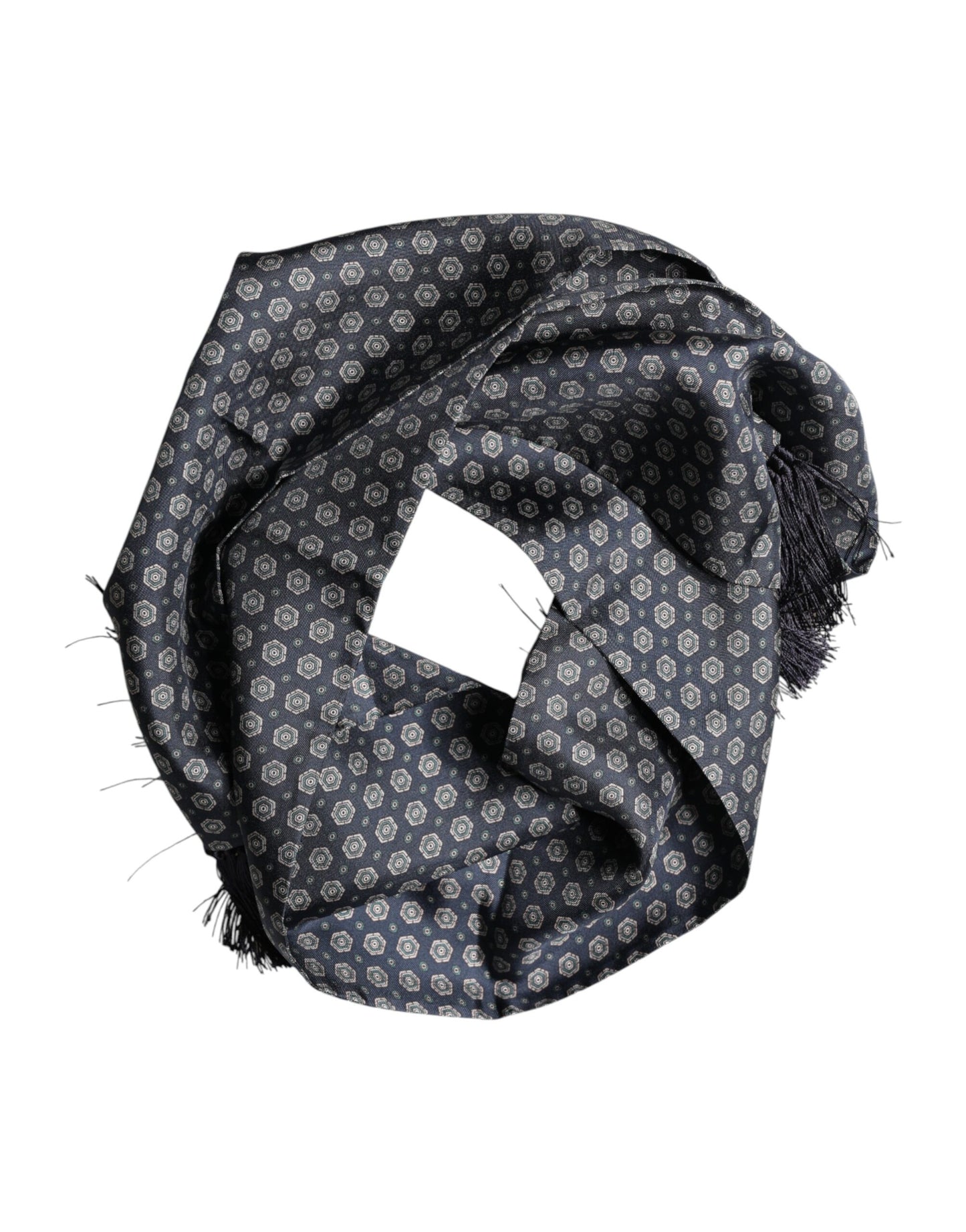 Dolce & Gabbana Blue Patterned Fringes Neck Foulard Scarf