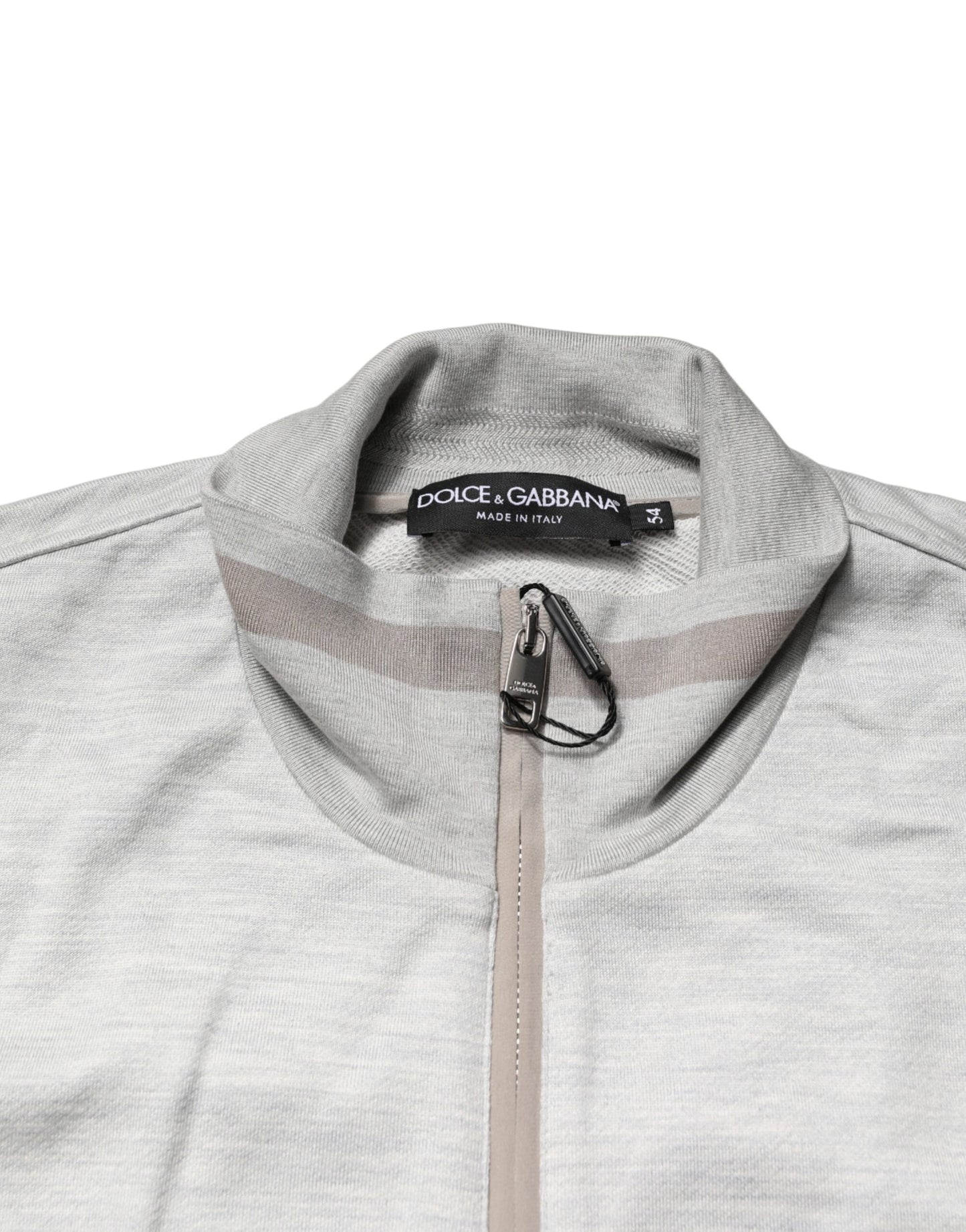 Dolce & Gabbana Light Gray Cotton Zipped Cardigan Sweater