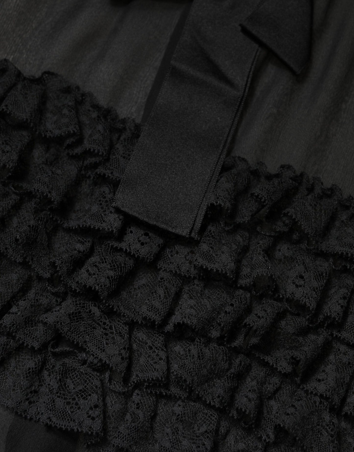 Dolce & Gabbana Black Silk Sheer Ruffle Tie-Neck Blouse Top