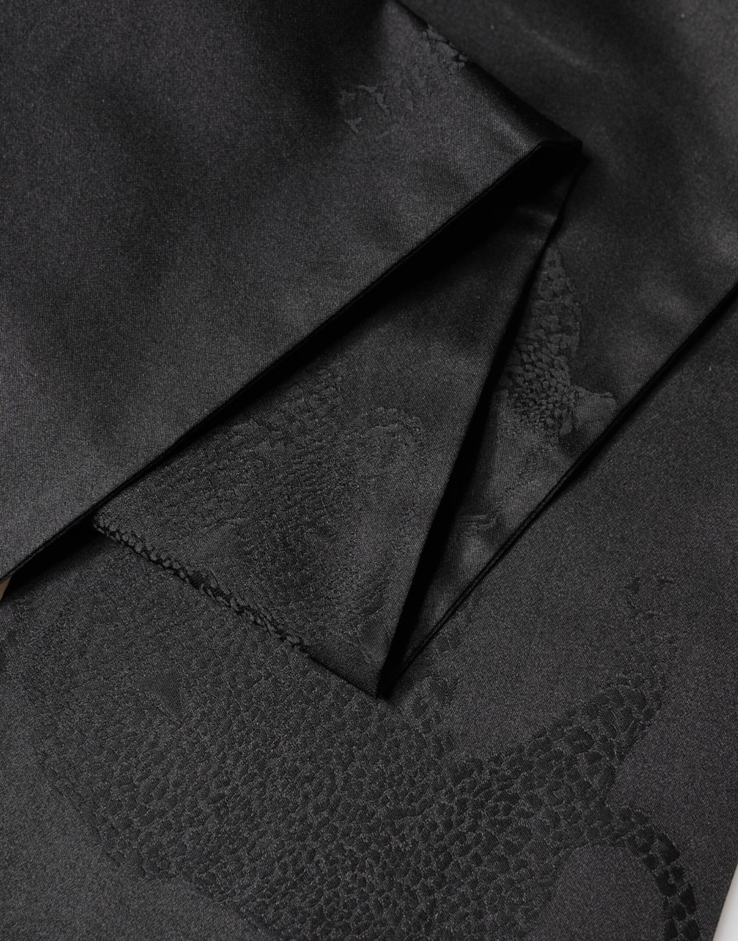 Dolce & Gabbana Black Satin Silk Fringes Neck Foulard Scarf