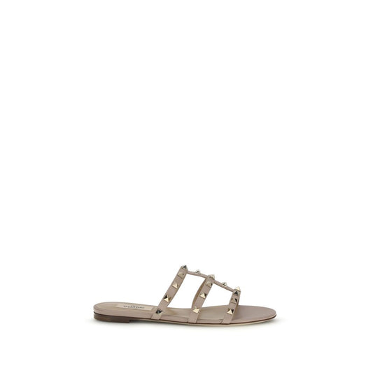 Valentino Garavani Beige Calf Leather Bos Taurus Flat Sandals