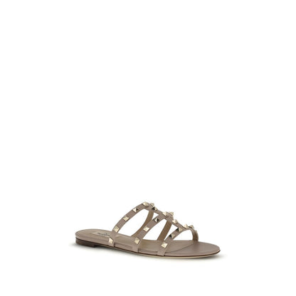 Valentino Garavani Beige Calf Leather Bos Taurus Flat Sandals