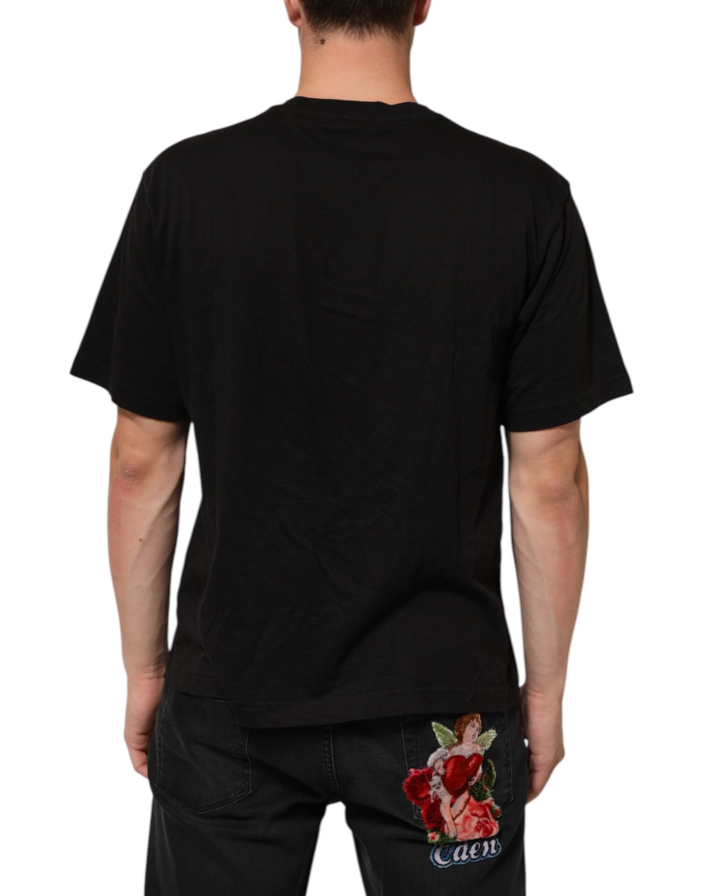 Dolce & Gabbana Black Logo Print Cotton Crew Neck T-shirt