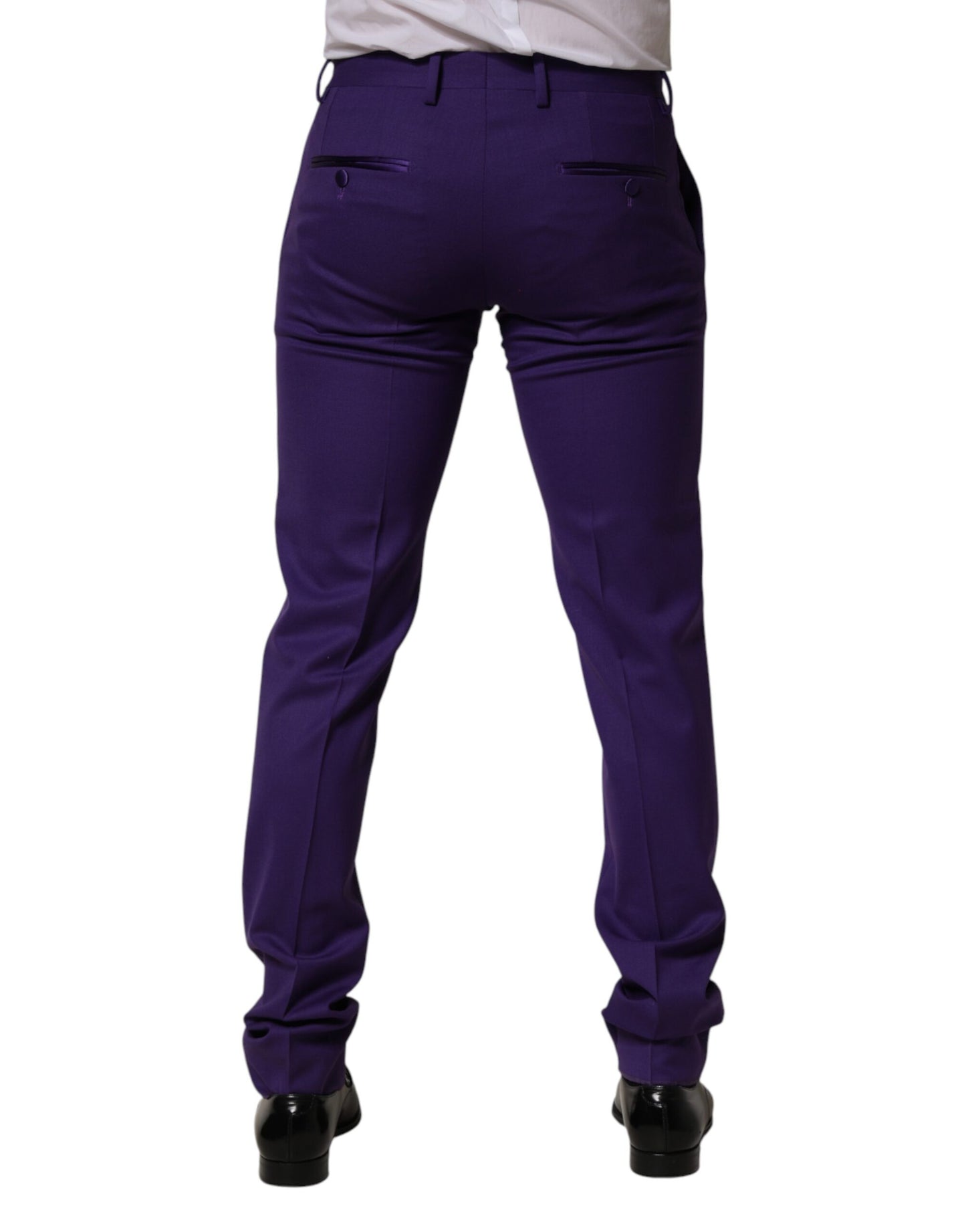 Dolce & Gabbana Purple Wool Skinny Dress Men Trouser Pants