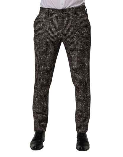 Dolce & Gabbana Brown Wool Plaid Skinny Dress Trouser Pants