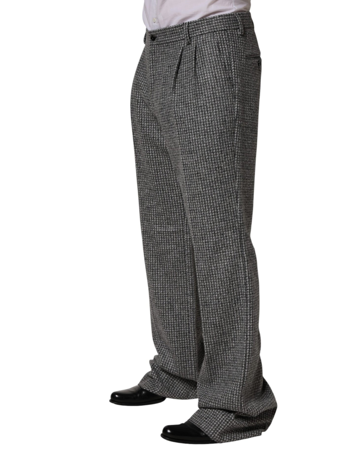 Dolce & Gabbana Gray Houndstooth Straight Dress Trouser Pants
