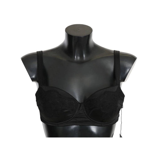 Dolce & Gabbana Black Lace Satin Elastic Bra