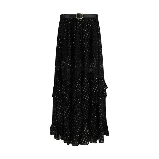 Self-Portrait Black Viscose Long Skirt