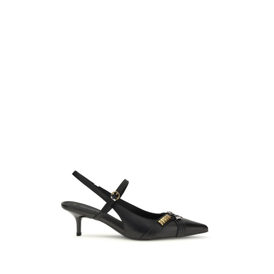 PINKO Black Calf Leather Bos Taurus Mid Heel Pumps