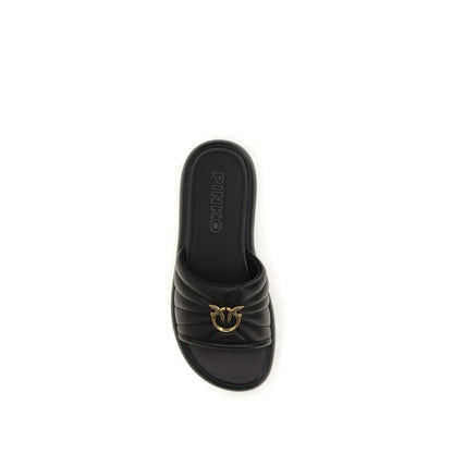 PINKO Black Calf Leather Bos Taurus Slides