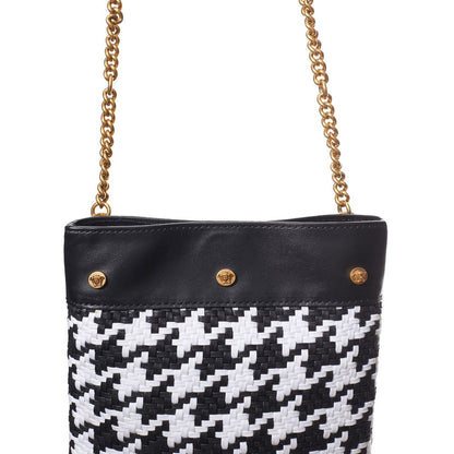 Versace Black And White Leather And Textile Shoulder Bag