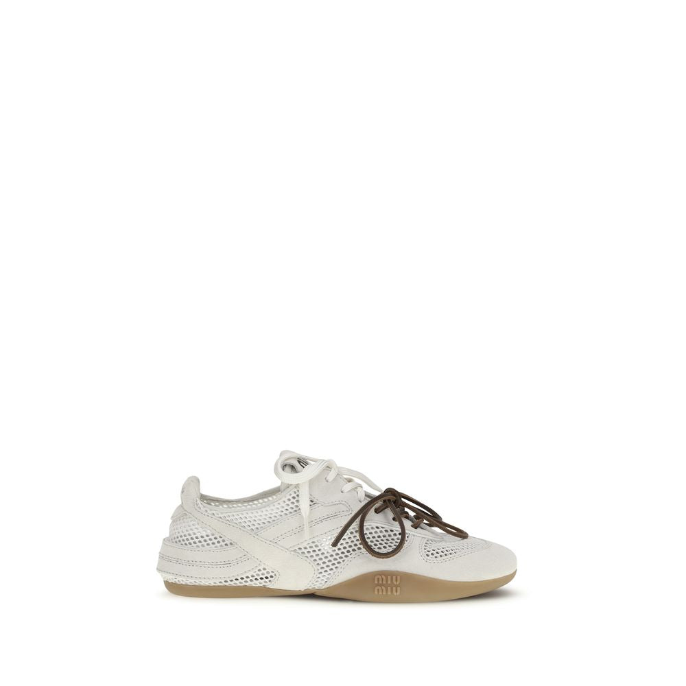 Miu Miu White Calf Leather Bos Taurus Athletic Sneakers