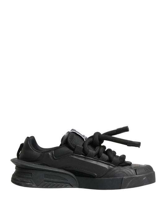 Dolce & Gabbana Black Leather Portofino Low Top Sneakers Shoes