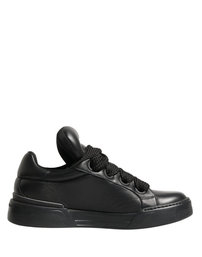 Dolce & Gabbana Black Leather Portofino Low Top Sneakers Shoes