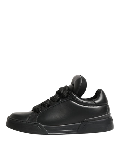 Dolce & Gabbana Black Leather Portofino Low Top Sneakers Shoes
