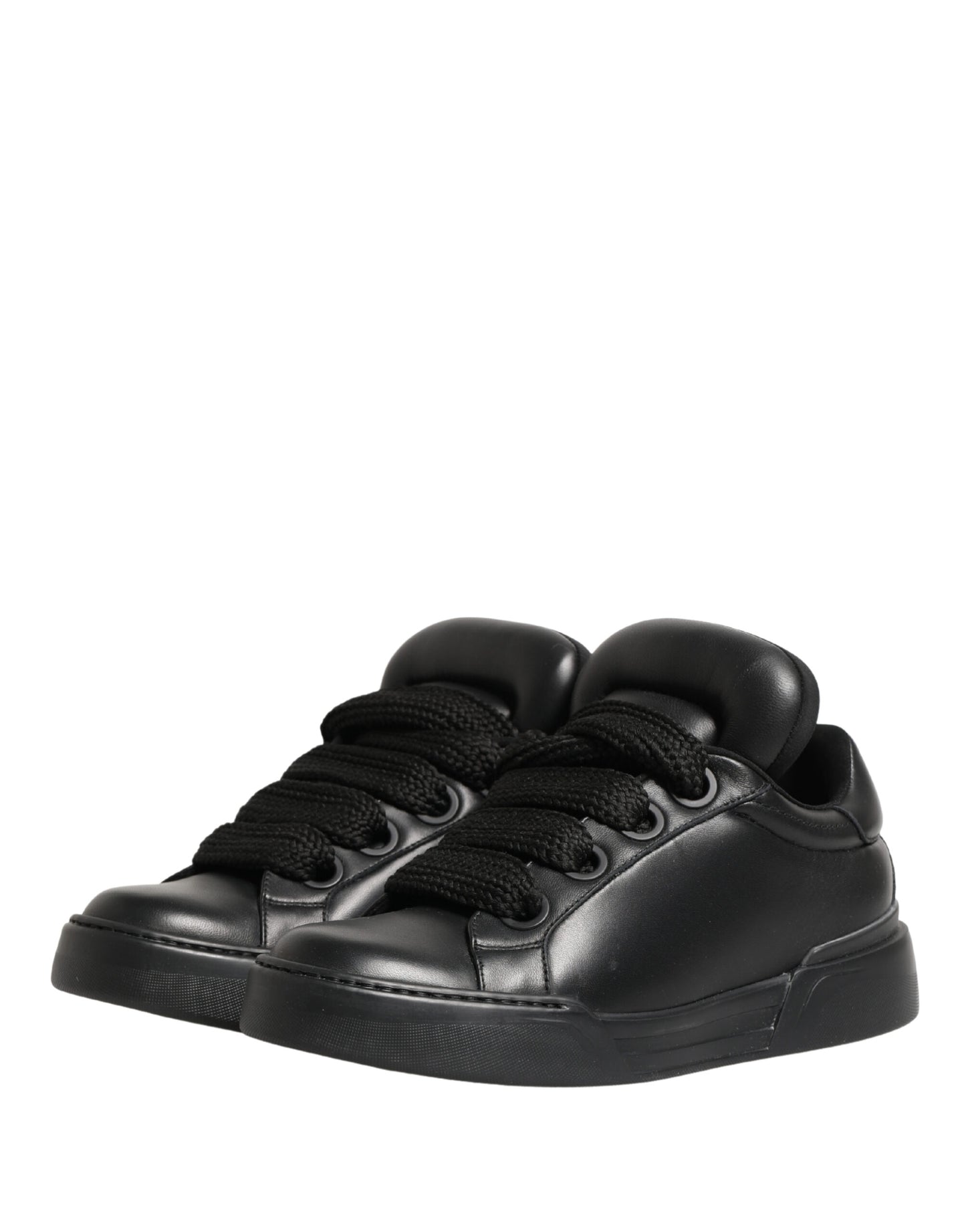 Dolce & Gabbana Black Leather Portofino Low Top Sneakers Shoes