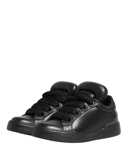 Dolce & Gabbana Black Leather Portofino Low Top Sneakers Shoes
