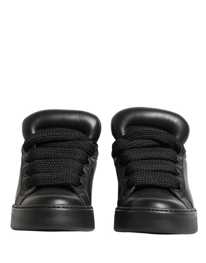 Dolce & Gabbana Black Leather Portofino Low Top Sneakers Shoes