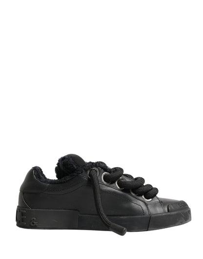 Dolce & Gabbana Black Calf Leather Nappa Lace-Up Sneakers Shoes