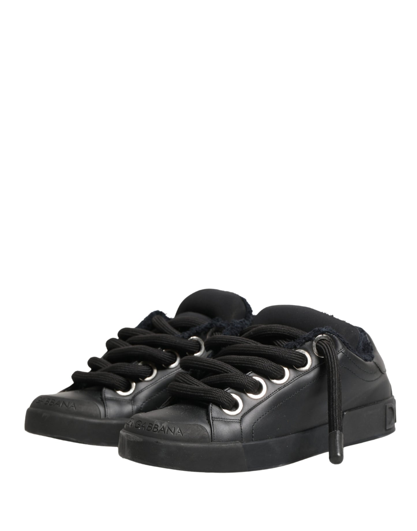 Dolce & Gabbana Black Calf Leather Nappa Lace-Up Sneakers Shoes