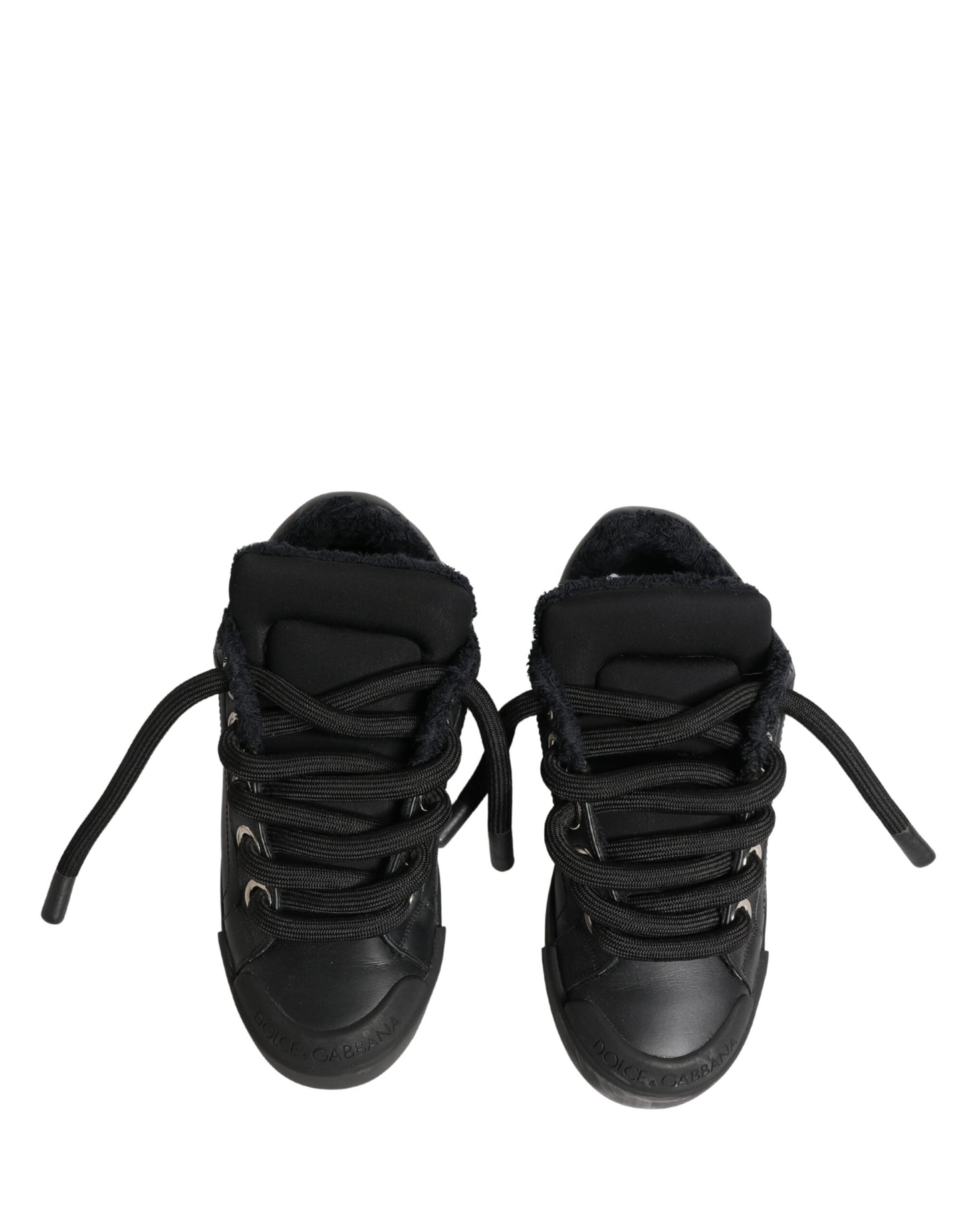 Dolce & Gabbana Black Calf Leather Nappa Lace-Up Sneakers Shoes