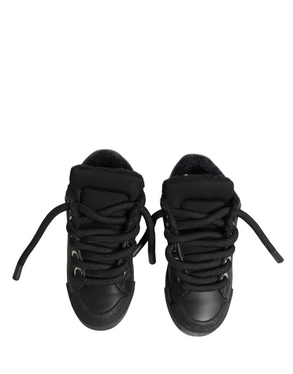 Dolce & Gabbana Black Calf Leather Nappa Lace-Up Sneakers Shoes