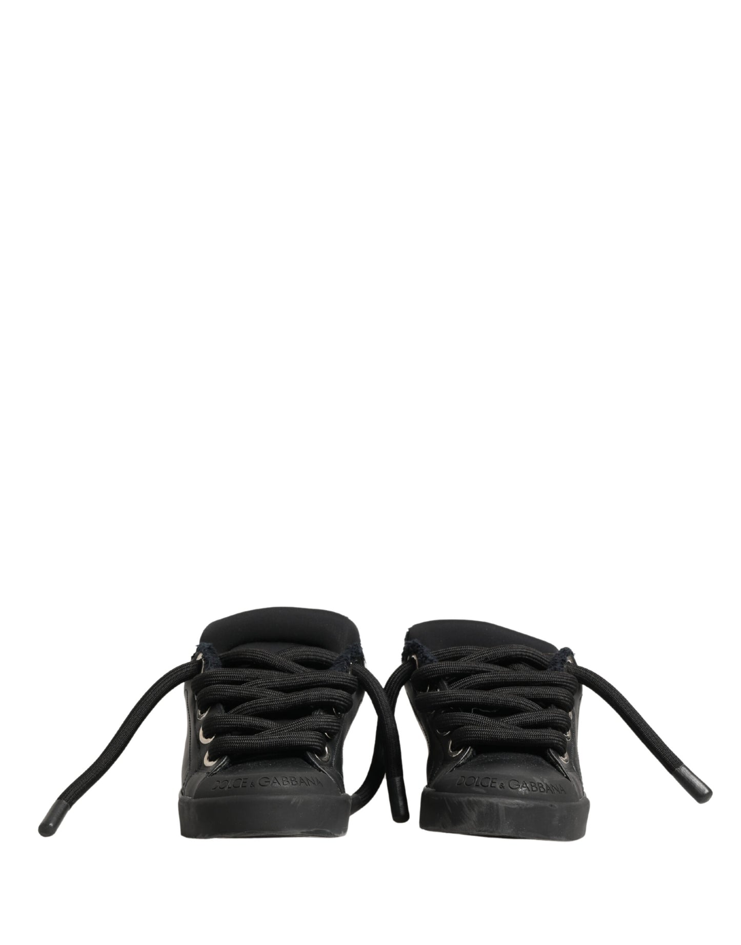 Dolce & Gabbana Black Calf Leather Nappa Lace-Up Sneakers Shoes