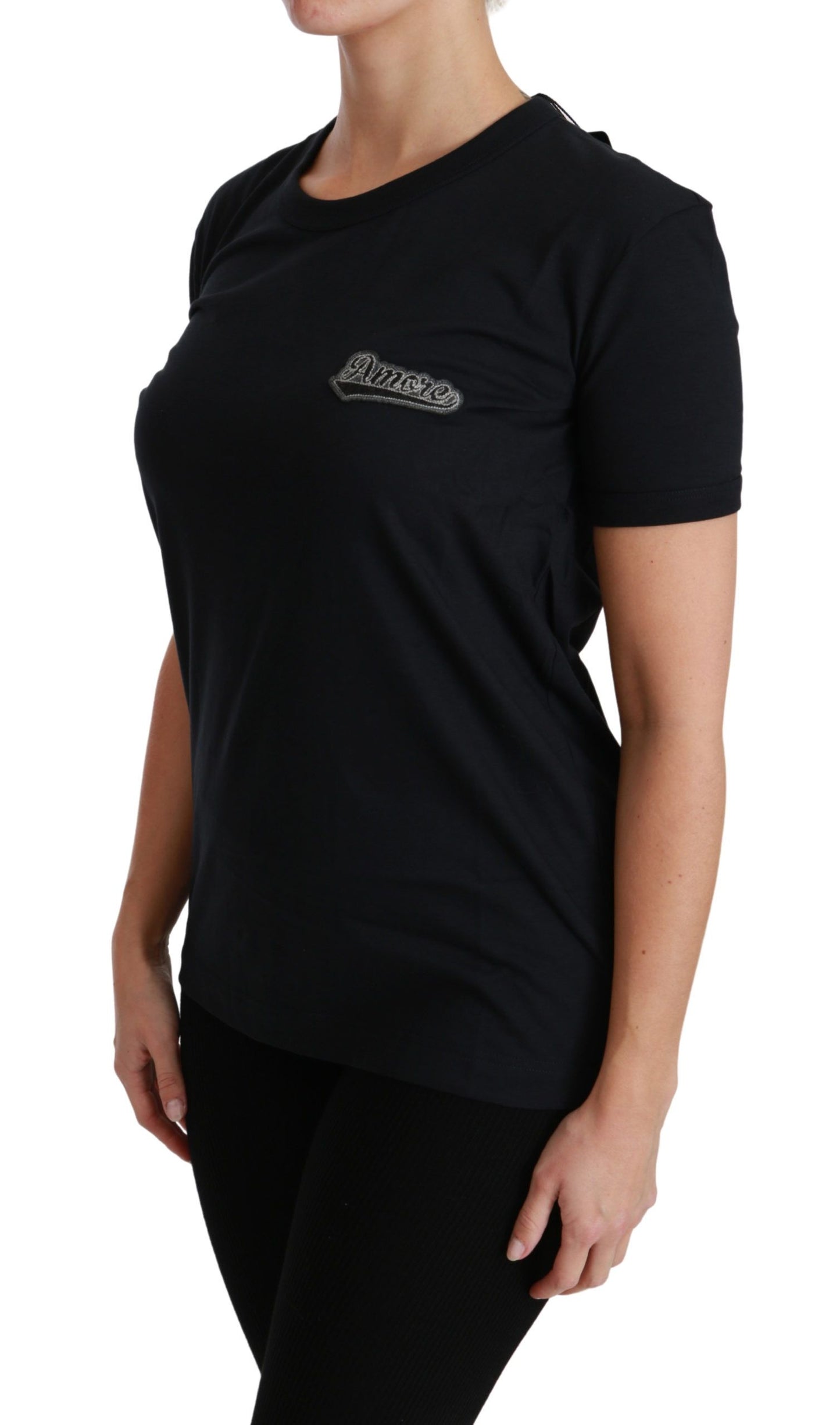 تي شيرت Dolce &amp; Gabbana Blue Amore Patch Crewneck من القطن