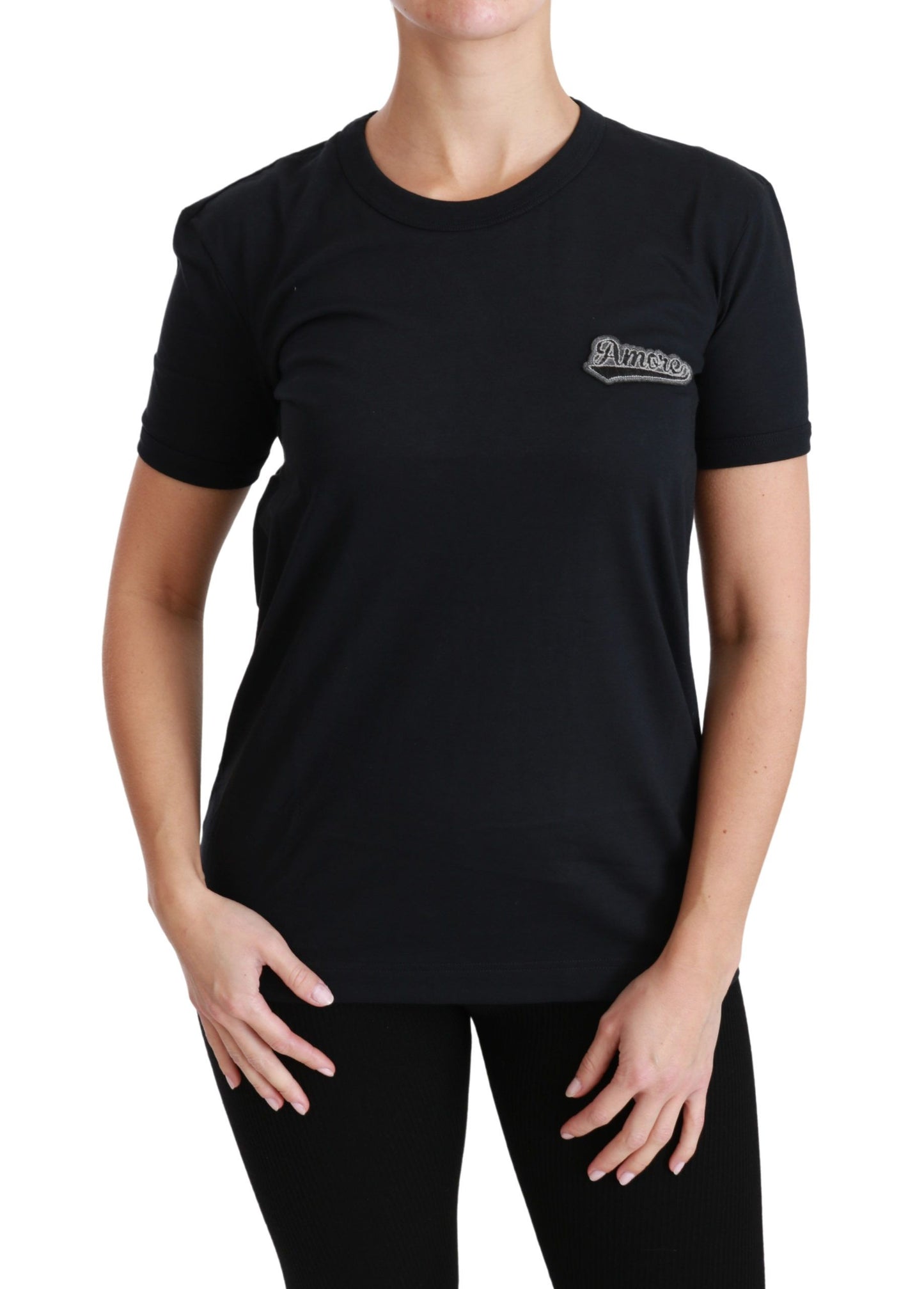 تي شيرت Dolce &amp; Gabbana Blue Amore Patch Crewneck من القطن