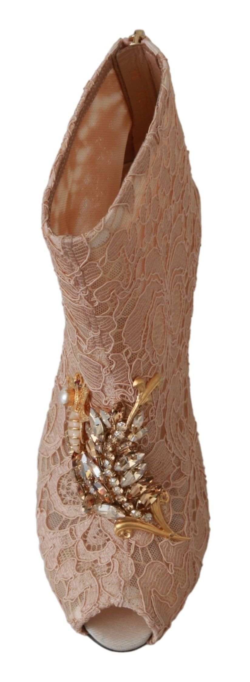 حذاء بوت بكعب عالٍ من دولتشي آند غابانا بدانتيل كريستالي وردي