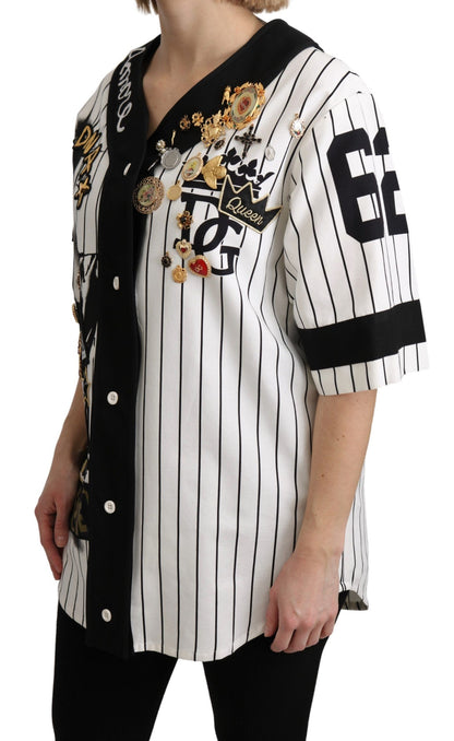 بلوزة دولتشي آند غابانا باللونين الأبيض والأسود من القطن وقميص أموري مزين بحلي كريستالية