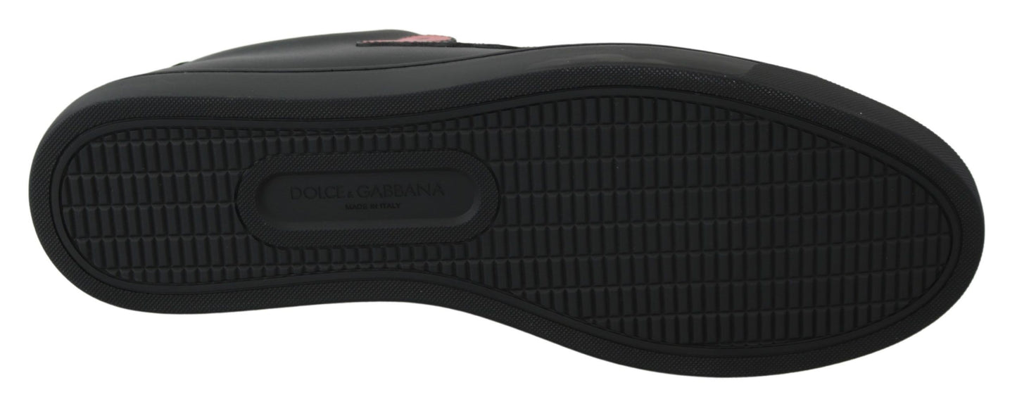 حذاء سنيكرز نسائي من دولتشي آند غابانا، جلد أسود، بتصميم قلب الحب