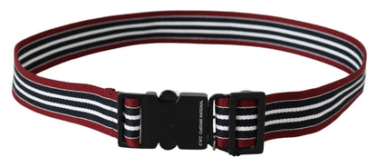 Costume National Maroon Black Stripe Silver Black Buckle Belt