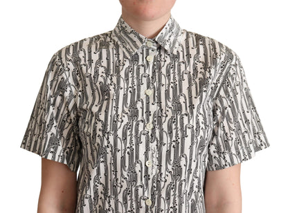 قميص دولتشي آند غابانا أبيض مزهر بياقة دائرية