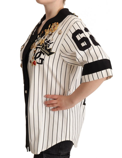 قميص Dolce &amp; Gabbana أبيض من القطن مزين بكريستالات Amore