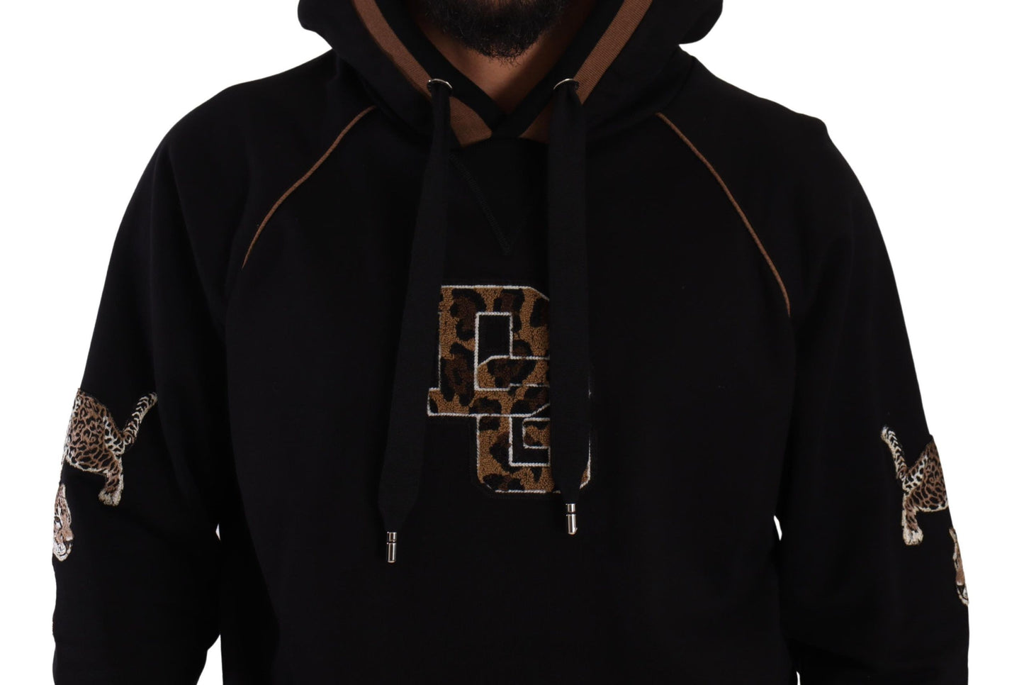 سترة دولتشي آند غابانا بغطاء رأس من القطن بنقشة جلد النمر باللونين الأسود والبني